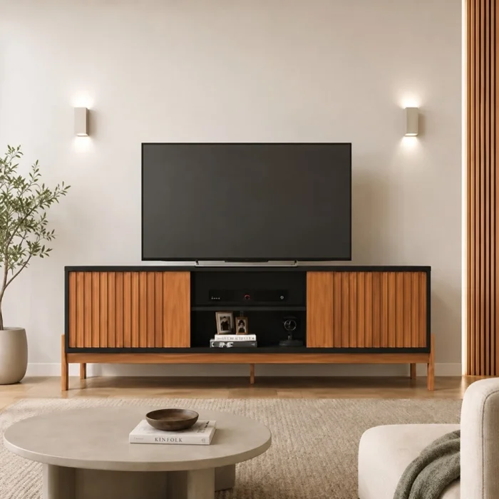 Rack Tannen Puertas Corredizas Freijo/negro 1.80 Mt - Muebles para TV, Uruguay | Albanés