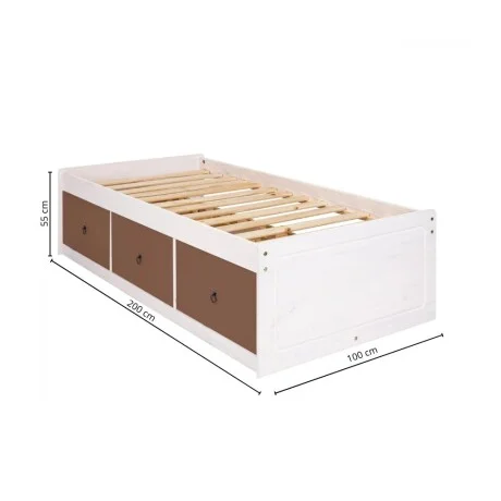 Cama 1 plaza con cajones Linea Naturale - Blanco/Roble en Multicolor - Dormitorio, Uruguay | La Cueva Muebles, vista 4