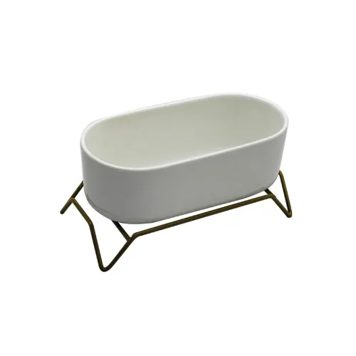 MACETA CERAMICA C/BASE 17x9x9CM BLANCO/DORADO en Blanco - Macetas, Uruguay | Koz