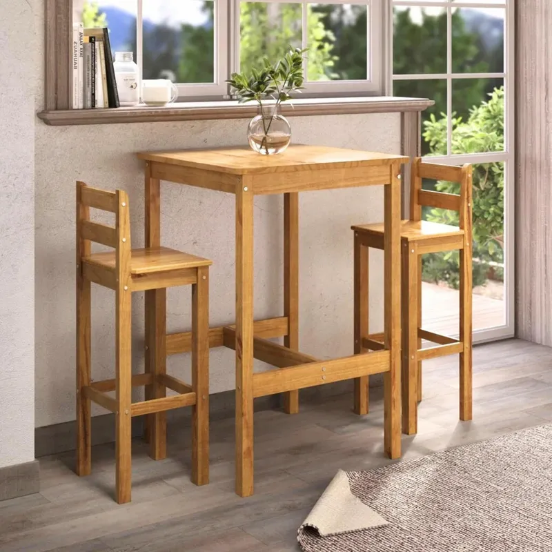 Isla Desayunador 2 Bancos Cocina Comedor Madera Maciza - Línea Monterrey en Madera natural - Mesas de comedor, Uruguay | Ecowood