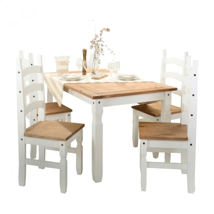 Juego De Comedor 4 Sillas Madera Maciza Blanco - Corona en Blanco - Mesas de comedor, Uruguay | Rústico Hogar