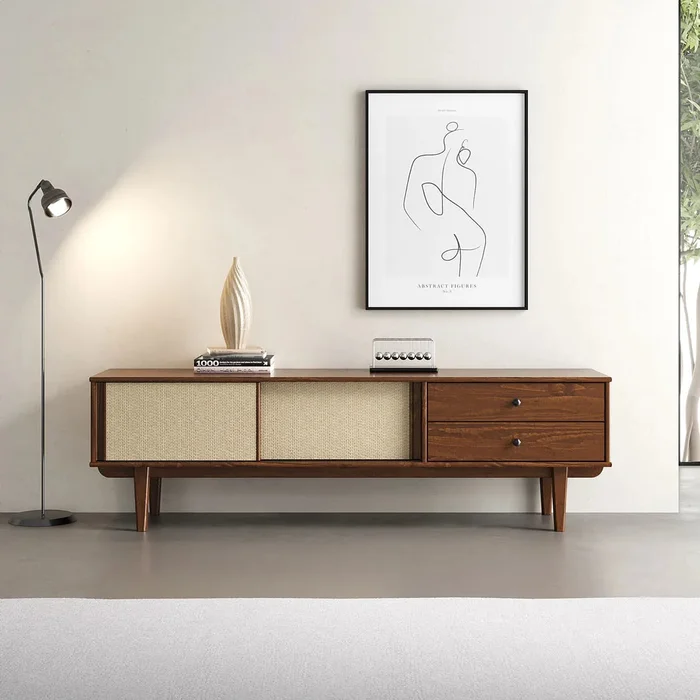 Rack TV 175CM con Ratan Serena - Madera Maciza en Madera natural - Muebles para TV, Uruguay | Balton, vista 12
