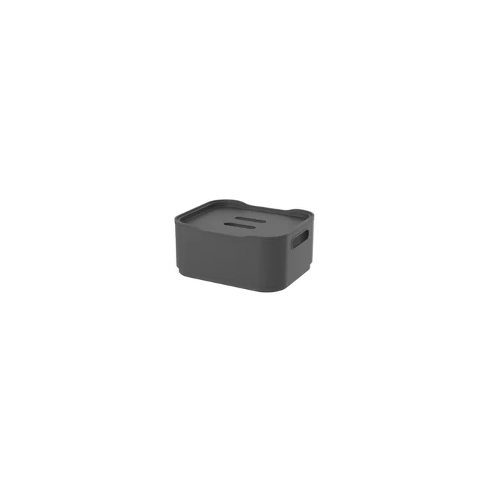 CESTO C/TAPA PLASTICO FIT 18.5x15x8CM GRIS OSCURO en Gris - Canastos, Uruguay | Decohogar