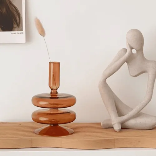 Porta velas de vidrio en colores ancho - amber en Naranja - Decoración, Uruguay | Buho Store