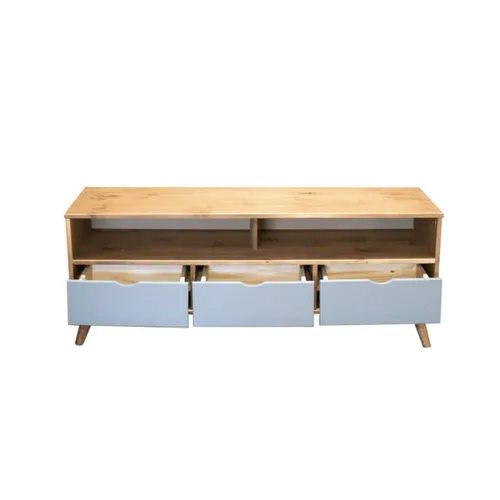 Rack TV 3 Cajones - Natural/Gris en Gris - Muebles para TV, Uruguay | Concetto Casa