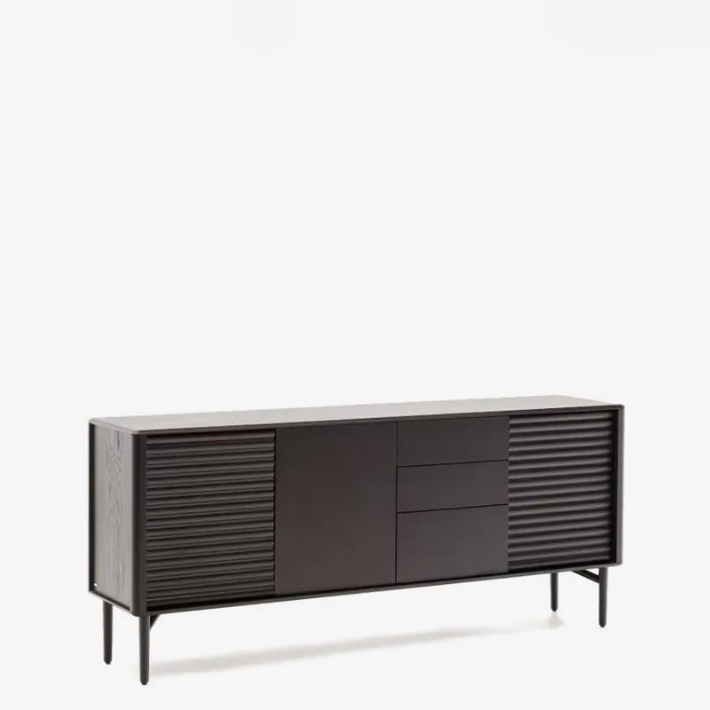 Aparador Lenon - 3 puertas y 3 cajones madera maciza y chapa roble negro 200x86cm FSC Mix Crédito en Negro - Aparadores y recibidores, Uruguay | Kavehome