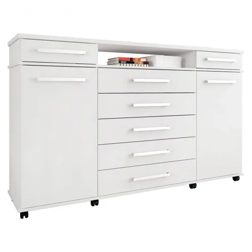 Comodas Cajoneras 7 Cajones 2 Puertas Estante Blanco London en Blanco, Uruguay | Lais Muebles