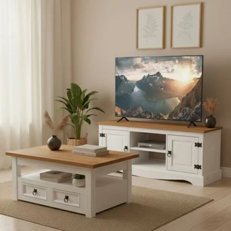 Promo Rack de Tv + Mesa Ratona Articulada Linea Naturale - Blanco/Roble en Multicolor - Muebles para TV, Uruguay | La Cueva Muebles, vista 7