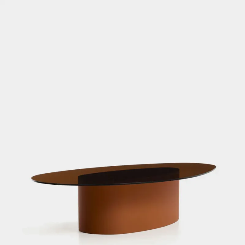 Mesa de centro Olir de vidrio templado y acero marrón 140 x 80 cm en Marrón - Mesas de living, Uruguay | Kavehome