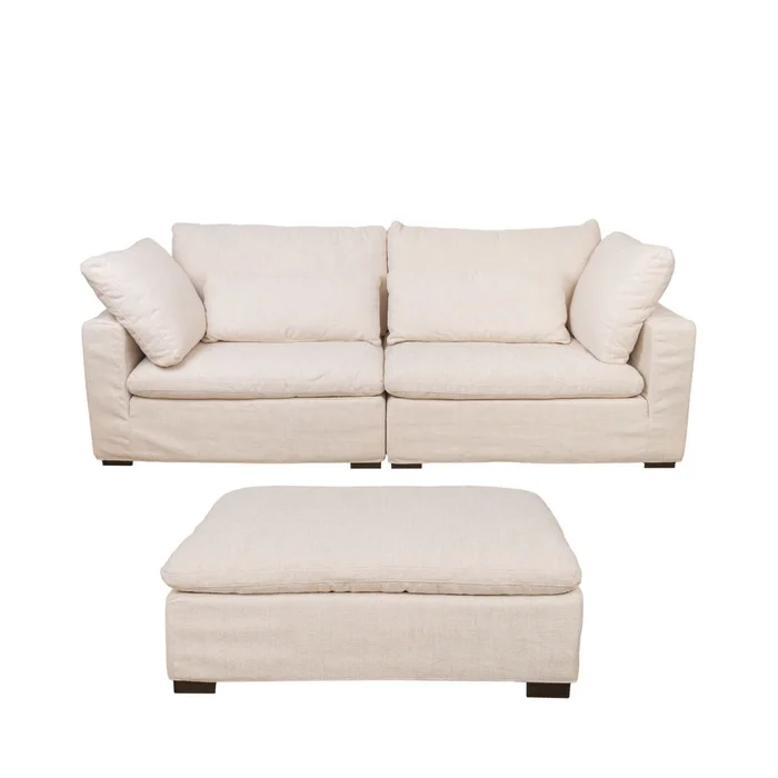 Sofá C/chaise Y Fundas Desmontables 3 Cuerpos Tela-premium Natural-beige Moma Natural en Madera natural - Sillones y sofás, Uruguay | Divino, vista 2