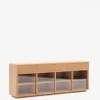 Aparador Helvine 4 puertas y 4 cajones chapa de roble y cristal templado 200x75cm FSC 100% en Marrón - Aparadores y recibidores, Uruguay | Kavehome, vista 1 de 10