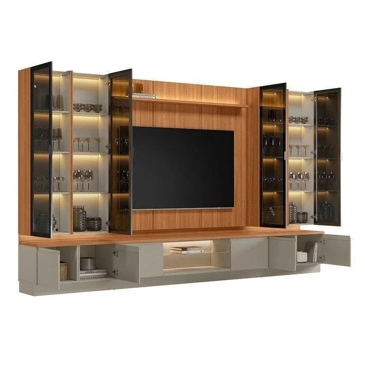 Conjunto Modular - Magnum 380CM - 4 Cristaleros con Led en Madera natural - Muebles para TV, Uruguay | Balton, vista 13