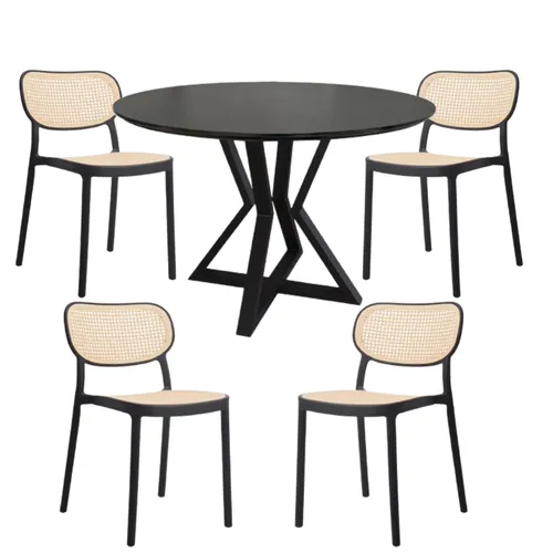 Juego de Comedor Mesa Louvre Redonda Negra 90cm + Sillas Esterilla Polipropileno - Sillas, Uruguay | Berna home