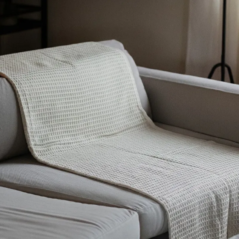 Manta para sillón y cama algodón Marfil waffle - 180 x 130 cm en Blanco - Textiles, Uruguay | Buho Store