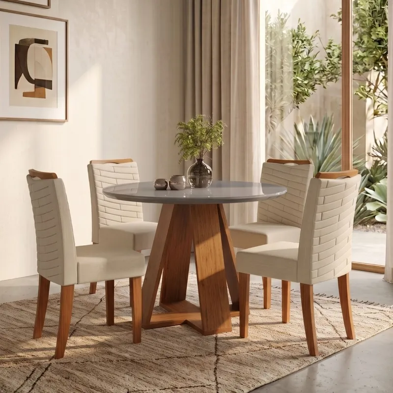 Juego De Comedor 4 Sillas Mesa Redonda - Celeste - Gris / Beige en Marrón - Mesas de comedor, Uruguay | Rústico Hogar
