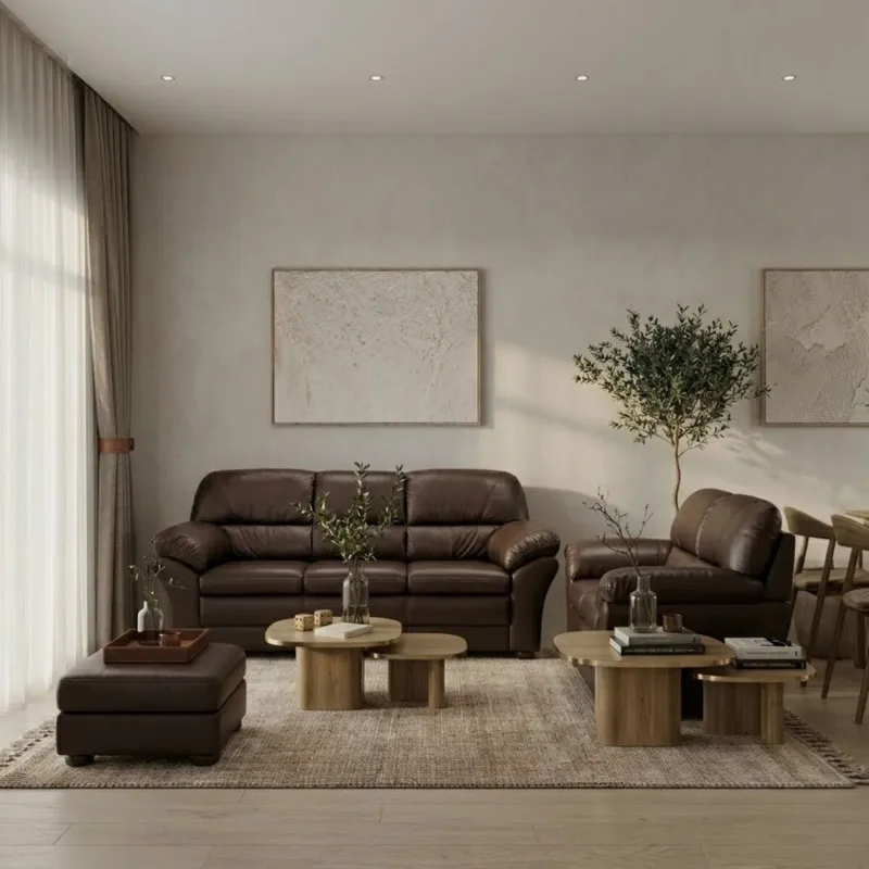 Juego de living 3+2 Cuero Natural en Marrón - Sillones y sofás, Uruguay | La Cueva Muebles