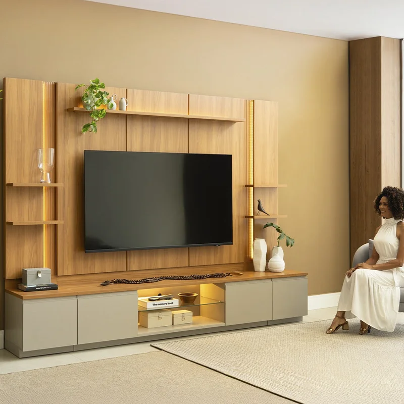 Conjunto Modular - Magnum 290CM - 2 Laterales con Led en Madera natural - Muebles para TV, Uruguay | Balton, vista 19