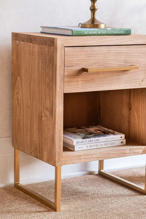 MESA DE LUZ SUR - ALAMO Y HIERRO ORO VIEJO en Madera natural - Mesas de luz, Uruguay | La Iberica, vista 2
