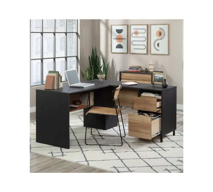 Escritorio Esquinero En L - Sauder - Linea Acadia Way en Negro - Escritorios, Uruguay | Rústico Hogar