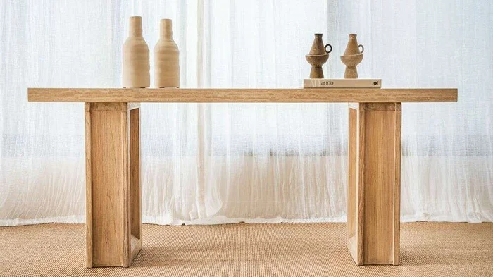 MESA DE ARRIMO / CONSOLA TRAVERTINO - 1.80 MTS en Madera natural - Bibliotecas, Uruguay | La Iberica, vista 7