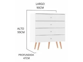 Comoda 4 cajones Retro Blanco en Blanco - Cómodas, Uruguay | Que Sal Muebleria, vista 2