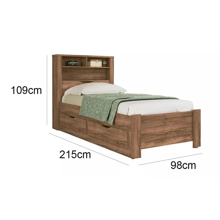 Cama 1 Plaza Con 2 Cajones Y Estanteria Jatoba - Dormitorio, Uruguay | Lais Muebles, vista 2
