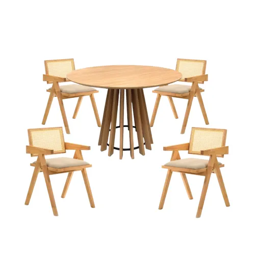 Juego de Comedor Mesa Redonda Pipa (Marrón Claro) 110cm + 4 Sillas Inari - Sillas, Uruguay | Berna home