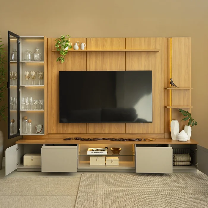 Conjunto Modular - Magnum 290CM - Cristalero con Led en Madera natural - Muebles para TV, Uruguay | Balton, vista 4