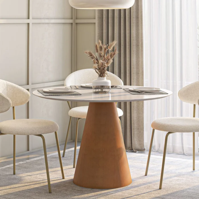 Mesa de Comedor Cone - Redonda con vidrio - 120 - Roble y Blanco en Beige - Mesas de comedor, Uruguay | NYR, vista 2