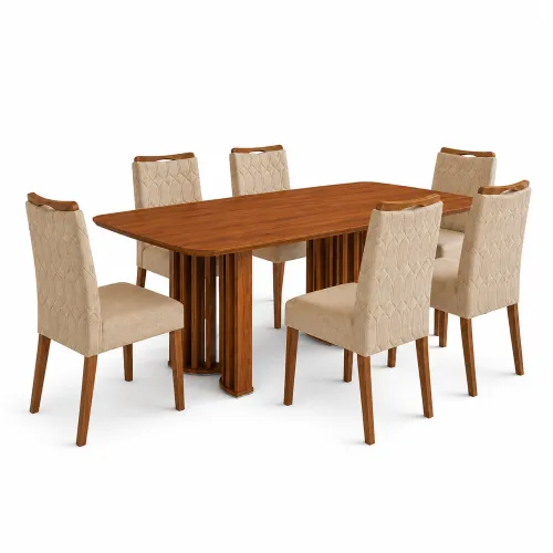 Juego De Comedor 6 Sillas Tapizadas Mesa Rectangular Mdp en Marrón - Mesas de comedor, Uruguay | Soy Hogar