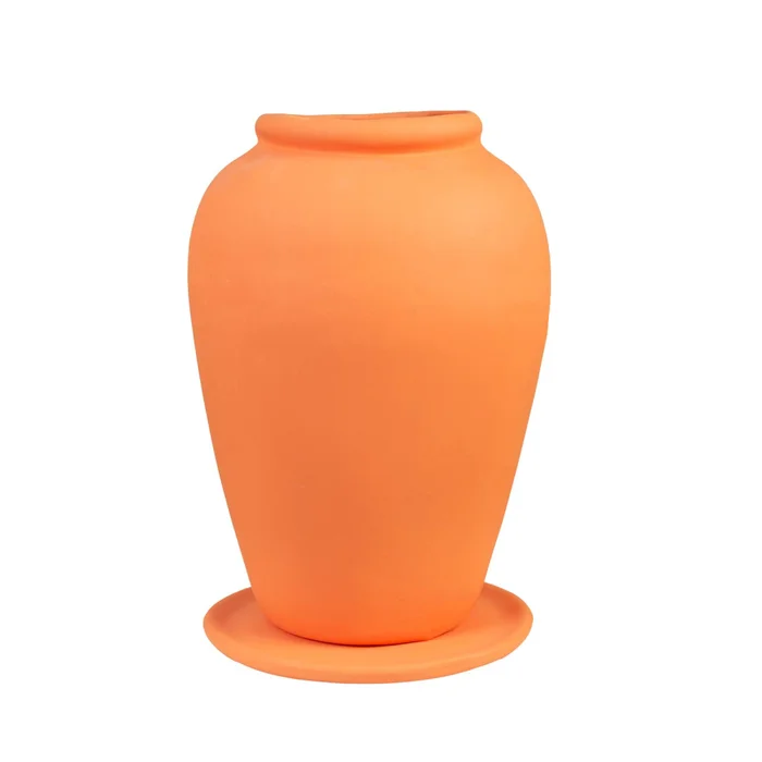 Maceta C/plato Naranja Cerámica Vasija en Naranja - Jarrones, Uruguay | Divino