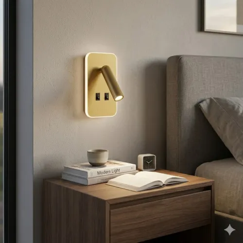 Portátil led de pared con SPOT móvil, DOBLE LUZ - DORADA en Amarillo - Lámparas de mesa, Uruguay | Iluminica