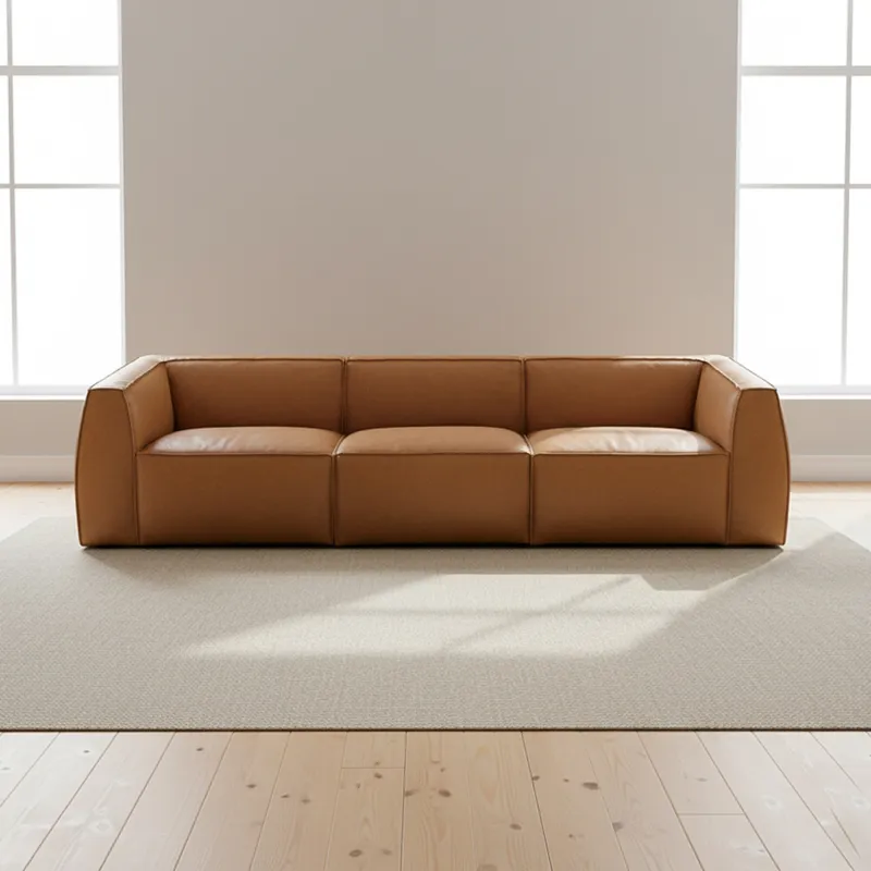Sofá 4 Cuerpos Cuero Marron Tufa Camel en Beige - Sillones y sofás, Uruguay | Divino