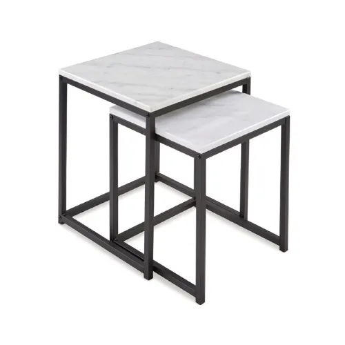 SET 2 MESAS METAL/MARMOL BLANCO Y NEGRO 45x45x52CM 40X40X45CM en Multicolor - Mesas de arrimo, Uruguay | Koz