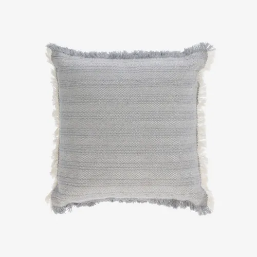 Almohadón Devi 100% algodón flecos beige y azul 45 x 45 cm en Azul - Textiles, Uruguay | Kavehome