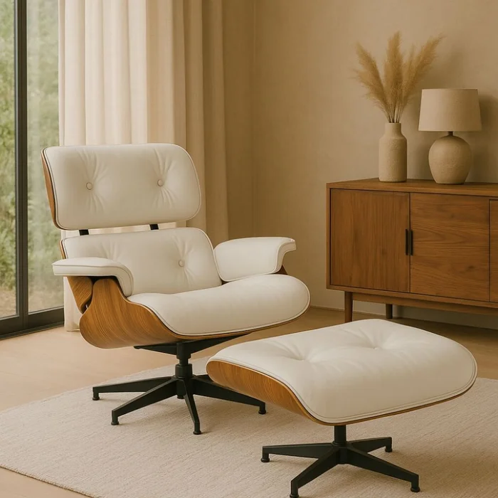Butaca diseño Eames Lounge Beige en Blanco - Butacas, banquetas y puffs, Uruguay | La Cueva Muebles