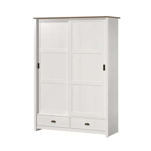 Ropero 2 puertas corredizas 2 cajones - Madera maciza - Linea Colonial - Blanco en Blanco - Roperos y placares, Uruguay | Rústico Hogar