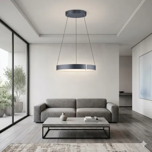Colgante led anillo motorizado 44w 70cm a control remoto con varias funciones, gris grafito en Gris - Lámparas colgantes, Uruguay | Iluminica
