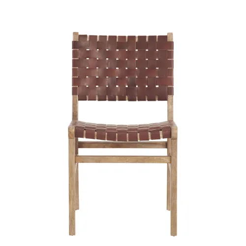 Silla De Comedor Cuero-y-madera Marron Trama en CHOCOLAT - Sillas, Uruguay | Divino
