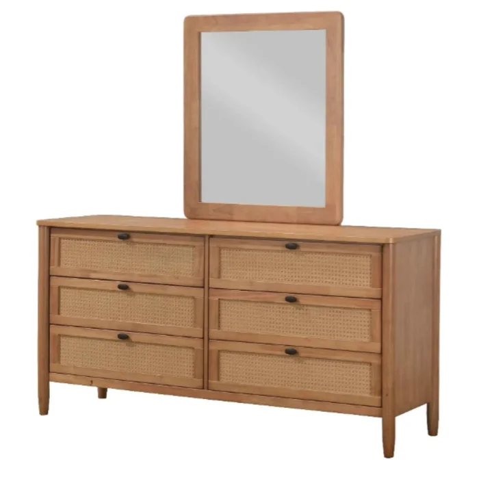 Cómoda Toulouse con Espejo - Seis Cajones / Madera Natural de Gomero en Madera natural - Cómodas, Uruguay | Berna Home, vista 2