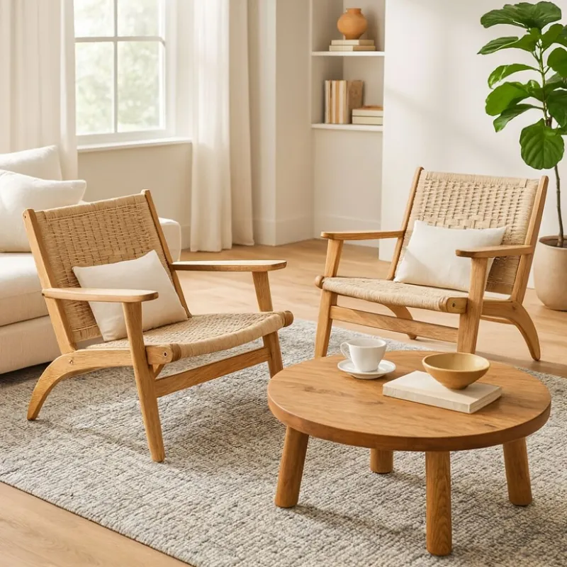 Promo 2 Butacas nórdicas estilo Hans Wegner en Beige - Butacas, banquetas y puffs, Uruguay | La Cueva Muebles