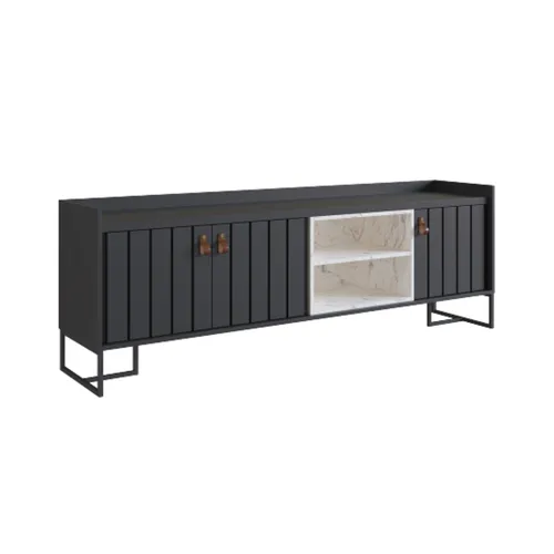 Rack Trendy (Negro/Mármol -Negro) 160 cm - Muebles para TV, Uruguay | Berna home