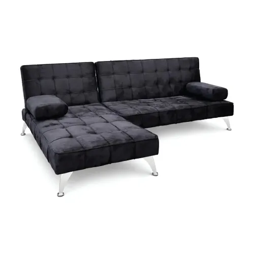 Sofá Cama Con Chaise Long Tapizado En Tela en Negro - Sillones y sofás, Uruguay | Soy Hogar