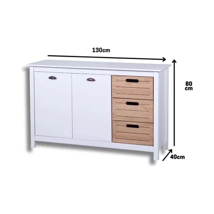 Aparador 2 Puertas 3 Cajones Combinado 100% Madera en BLANCO CARVALHO - Muebles, Uruguay | Soy Hogar, vista 2
