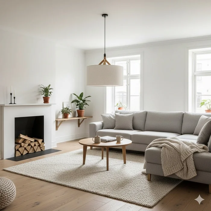 Colgante pantalla de tela natural y detalles en madera 56cm en Blanco - Lámparas colgantes, Uruguay | Iluminica