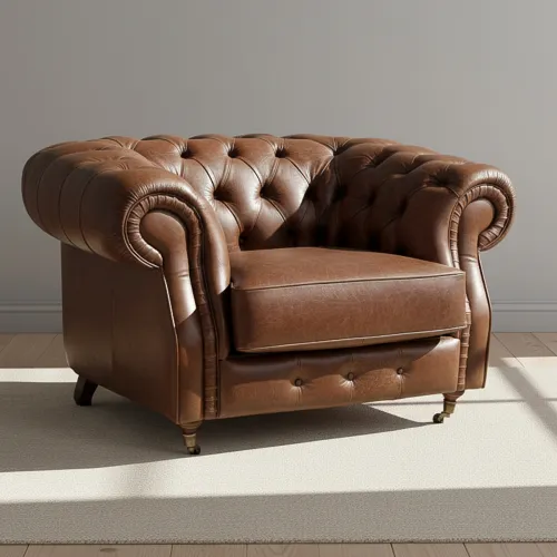 Butaca 1 Cuerpo Cuero-100-natural Marron New Chesterfield Choc. en Marrón - Sillones y sofás, Uruguay | Divino