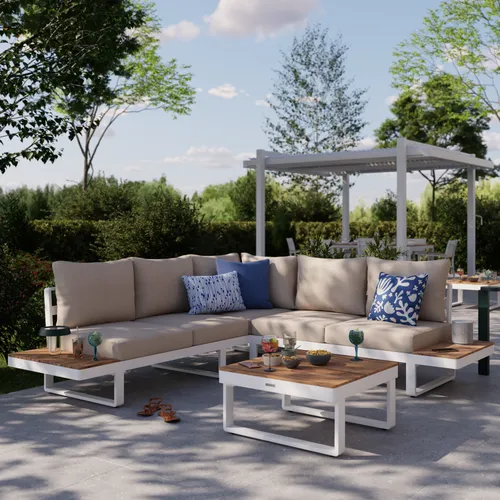 Juego de living esquinero Persea Blanco en Beige - Muebles para el exterior, Uruguay | Naterial Uruguay