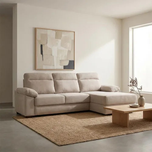 Rinconera Owen - Tela Microfibra - Chaise derecho - 12072 (Beige) en Beige - Sillones y sofás, Uruguay | NYR