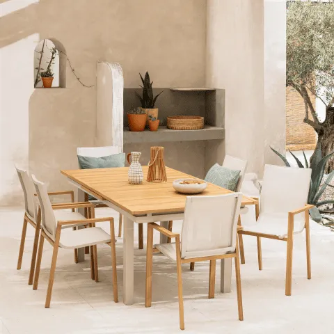 Mesa de Jardín extensible Odyssea full 6/10p simil madera en Madera natural - Muebles para el exterior, Uruguay | Naterial Uruguay