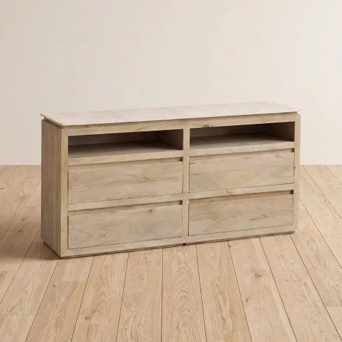 Cómoda 4 Cajones Madera-y-marmol Venus en Madera natural - Cómodas, Uruguay | Divino